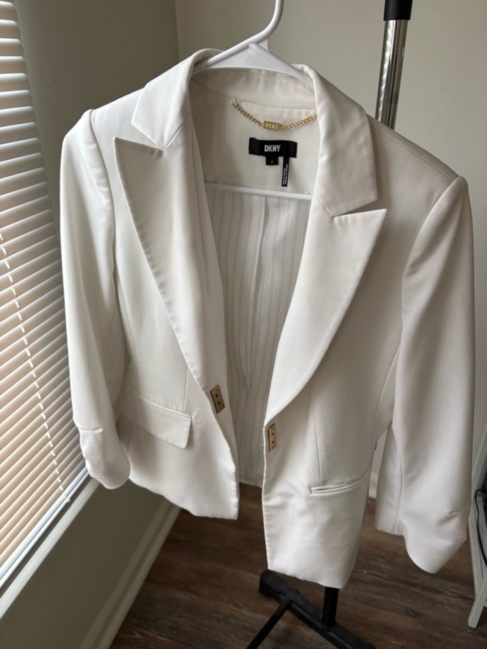 DKNY White Notch-Lapel Women's Blazer with Gold Buttons